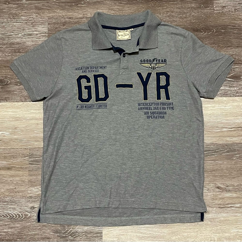 Vintage Goodyear Tires Aviation Department Air Squadron Polo Shirt Mens Medium